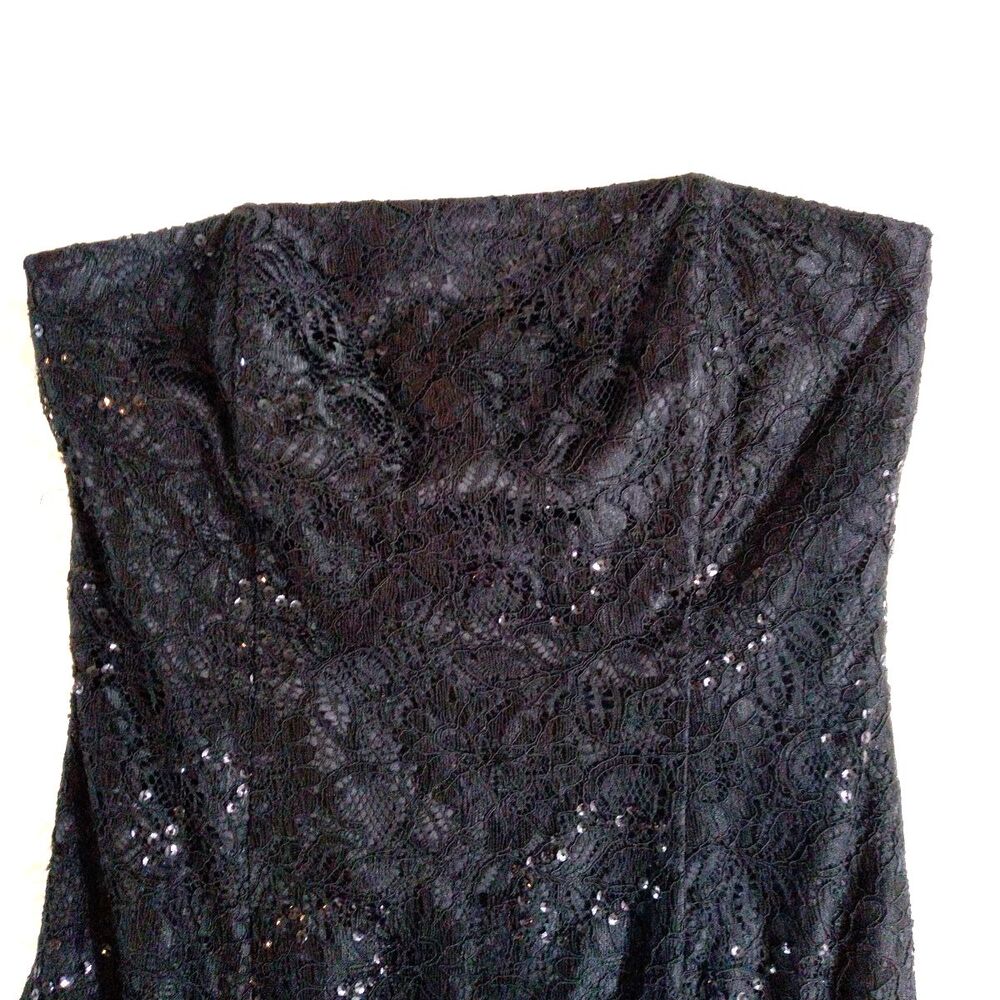 White House Black Market Black Sequin Strapless Cocktail Dress Lace Party - Picture 5 of 9